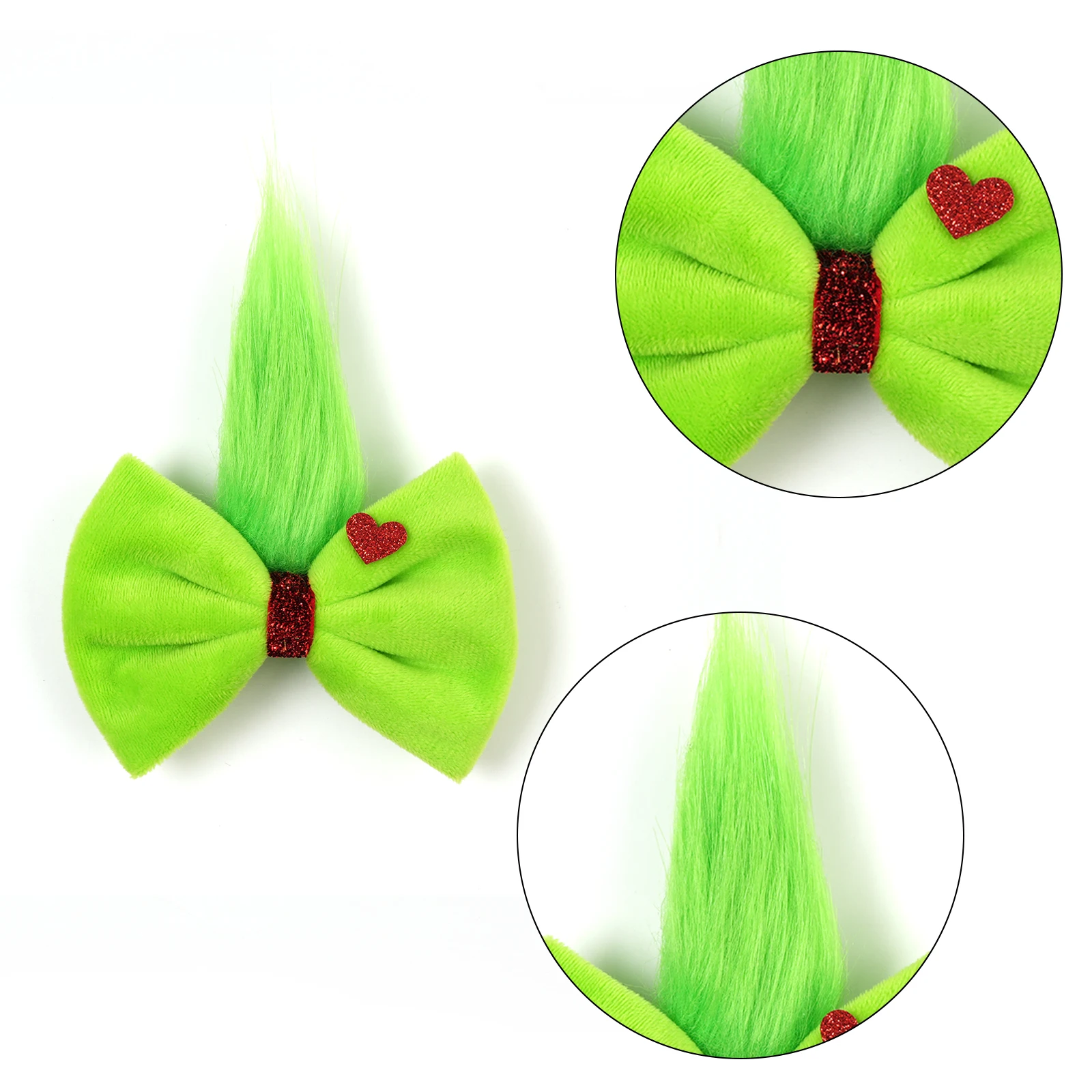 Girls Green Fur Ball  Grinch Bow Tree Children Near Year Heart Red Headband Xmas Party Headgear Children Plush Chritsmas Gifts - view 3