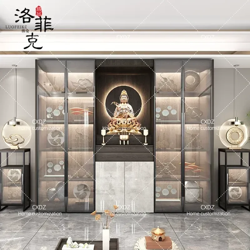 Modern Light Luxury Household God Cabinet with Door Buddhist Niche for Guanyin Buddha Statue and Bodhisattva God of Wealth