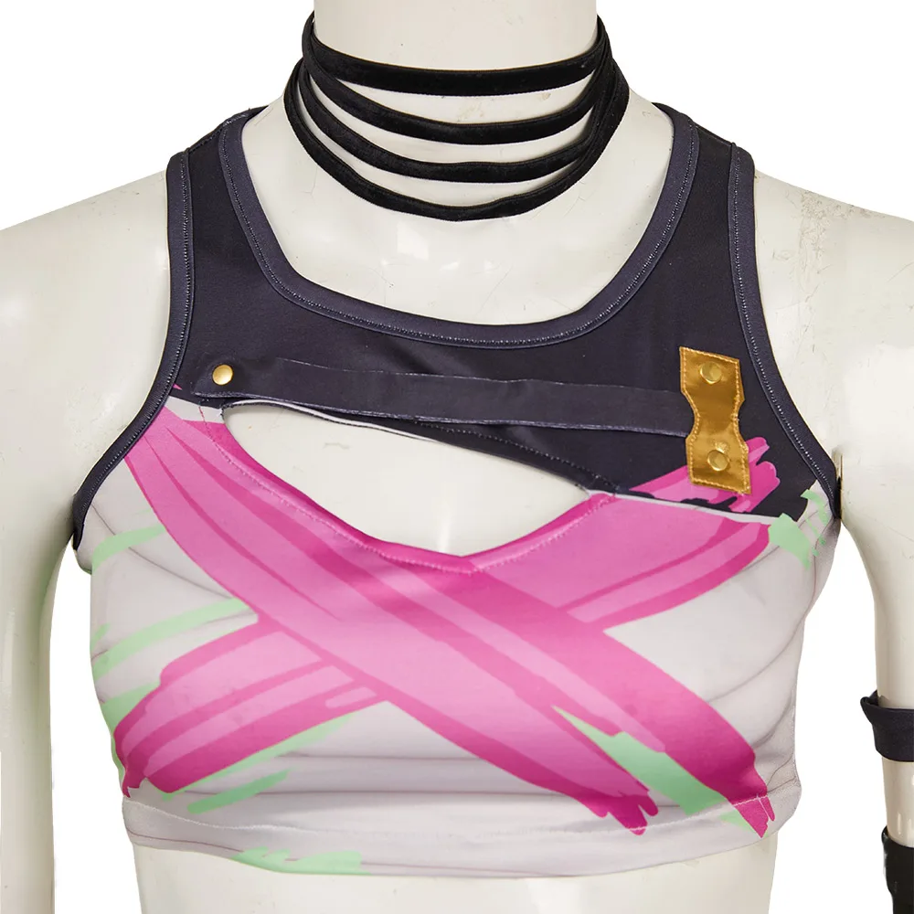 جينكس غامض تأثيري فانتازيا المرأة زي مسحوق جينكس تمويه السراويل العليا حزام لعب الأدوار ملابس الإناث هالوين كرنفال البدلة