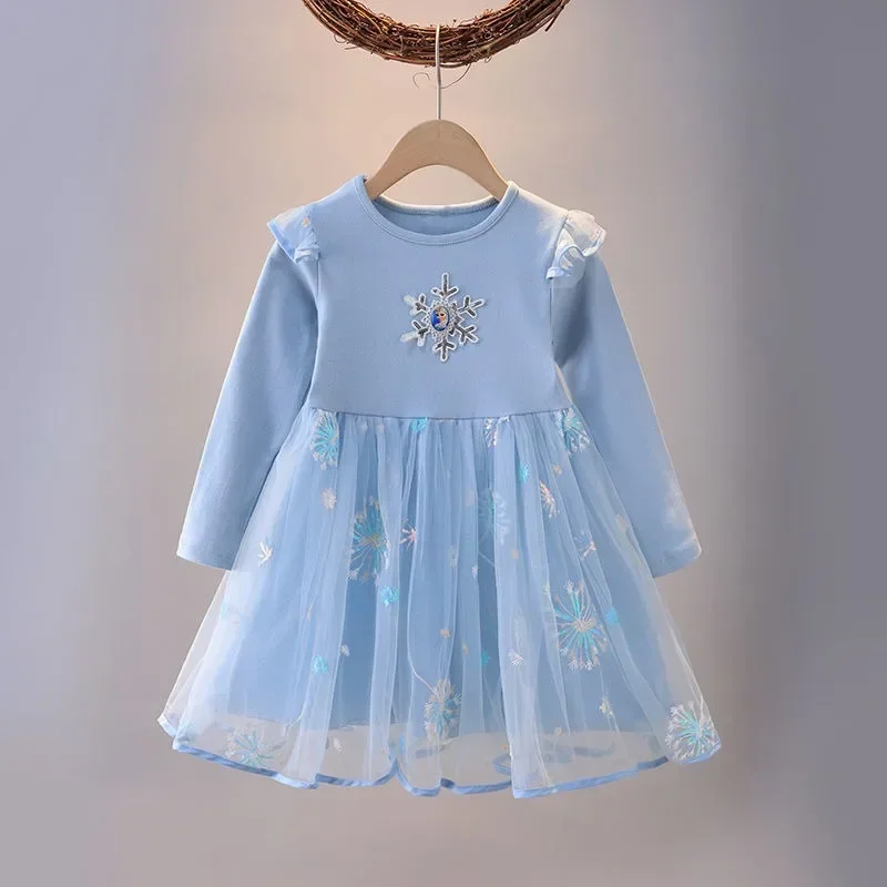 

2024 New Spring Autumn Kids Dress Princess Dress Girls Long-sleeved For Children's Party Clothes Elsa Frozen Dress 2-9Y