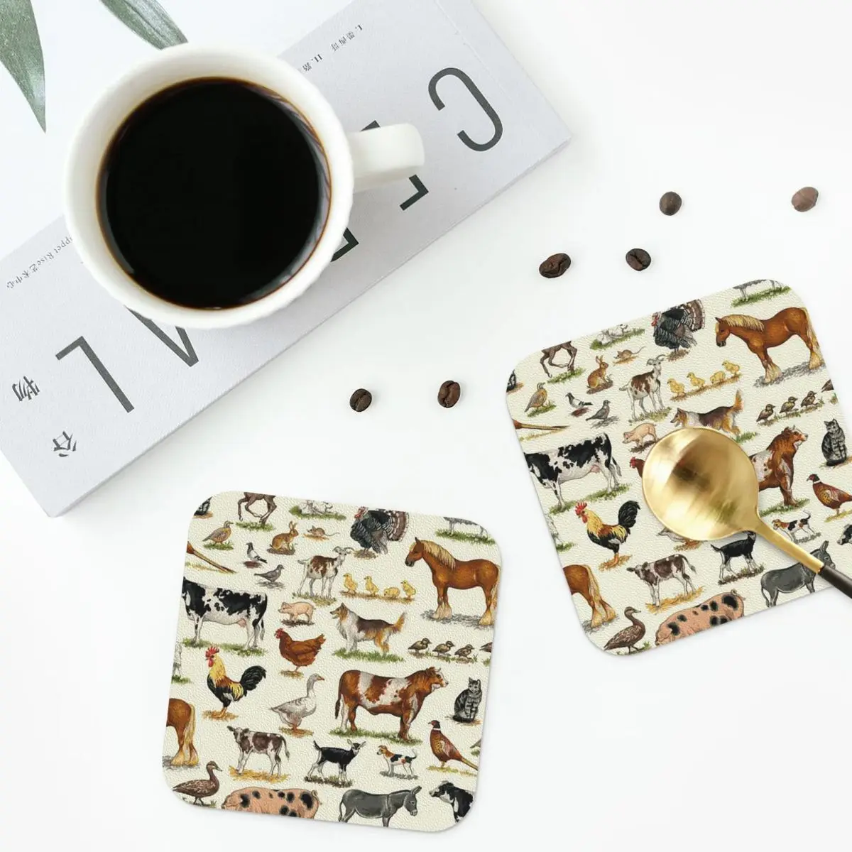 Country Farm Animals Farmhouse Village Pet Coasters Kitchen Placemats Insulation Cup Coffee Mats Home Tableware Pads Set of 4