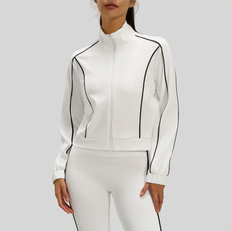 Women's Sporty Loose-Fit Short Jacket Zip Stand Collar Gym Yoga Running Jacket Full Sleeve High Elastic Breathable Casual Coat