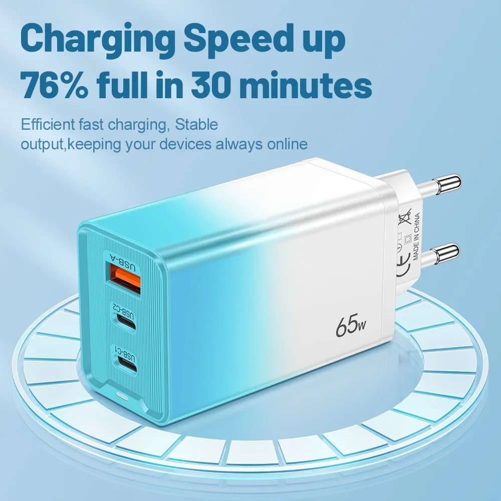 65W Fast Charger USB Type C Quick Mobile Phone Charger 3 Ports Charger Adapter For iPhone 16 Pro Samsung EU/US/UK Plug 2025
