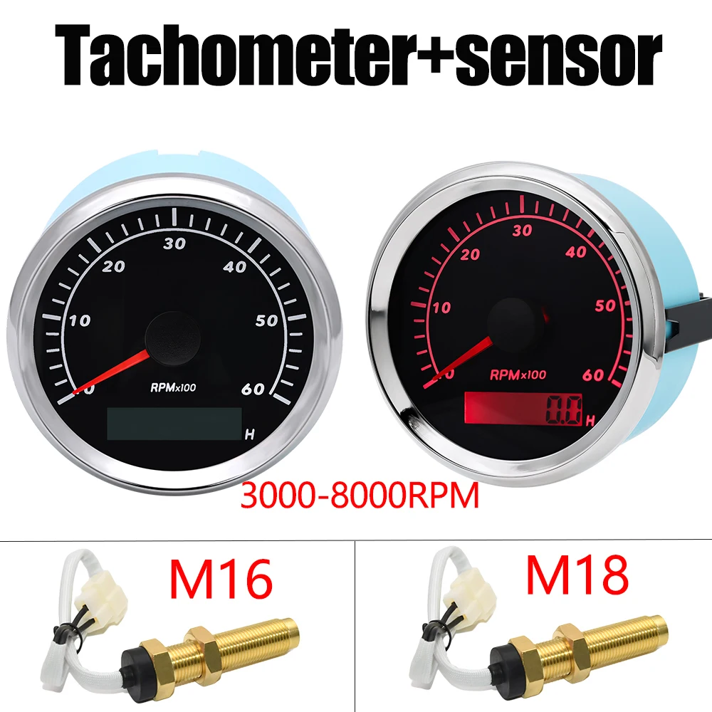 

Boat Tachometer Rpm Gauge Waterproof 85mm Car Tachometer LCD Hourmeter 3000-8000 RPM Car Marine Tacho Meter Gauge Red Backlight