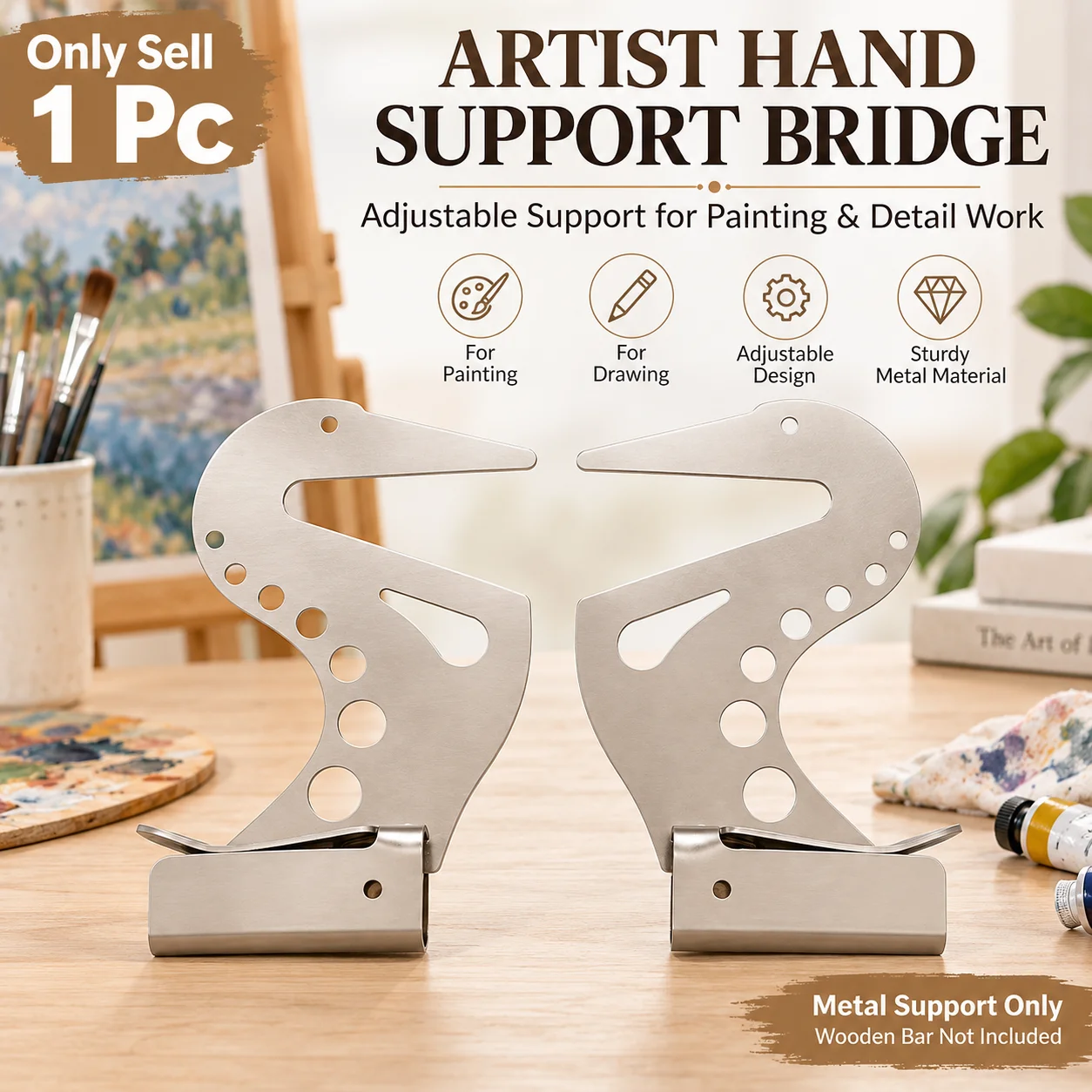 1 Pc Artist Hand Support Bridge, Adjustable Metal Easel Hand Rest Support Bar with Self-Locking Design, Art Hand Stabilizer