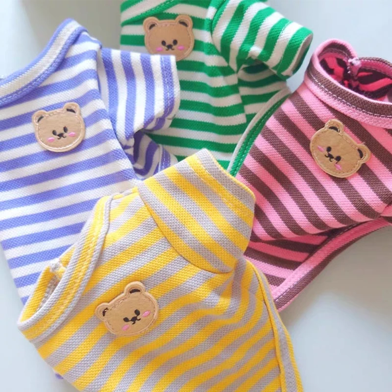 Summer Dog Clothes Bear Print Stripe T-Shirt French Bulldog Bichon Vests Luxury Dog Clothing Cat Thin shirts Pet Costume