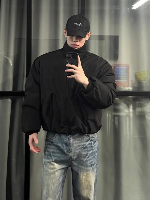 

Мужская зимняя куртка Bla Boxy из хлопка с воротником-стойкой, повседневная верхняя одежда, стильное кожаное пальто в стиле милитари, молодежный тренд