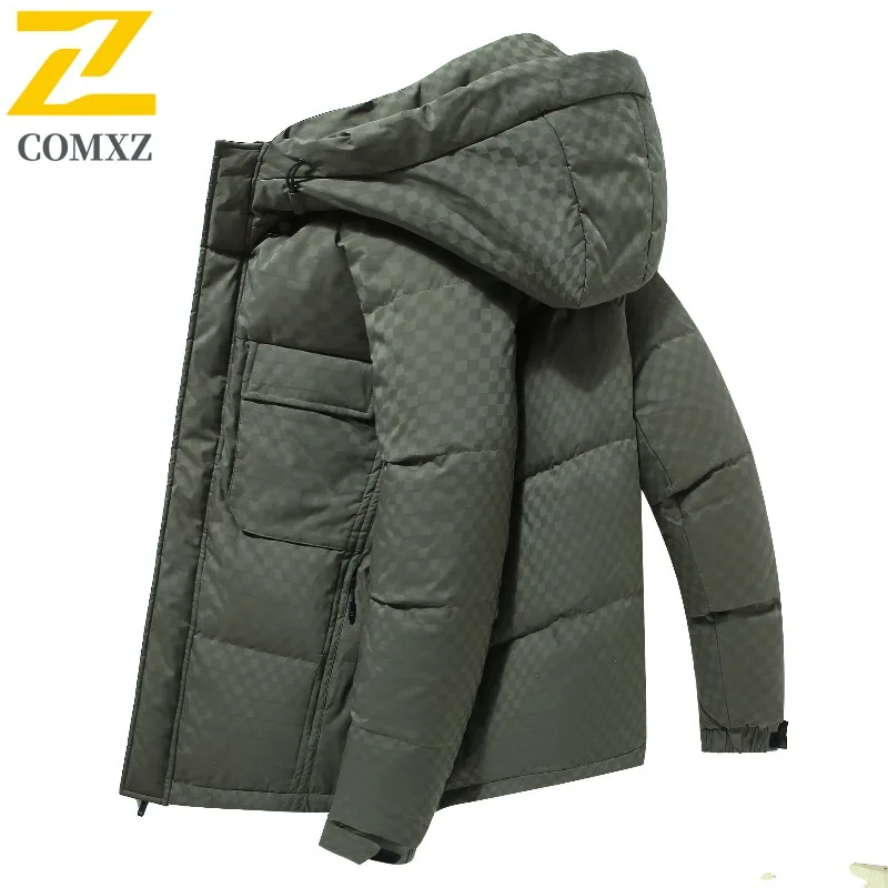 COMXZ Men Down Jacket Classic Solid Color Warm Design Travel Windproof Outing Cotton Padded Jacket Lightweight Winter Padding