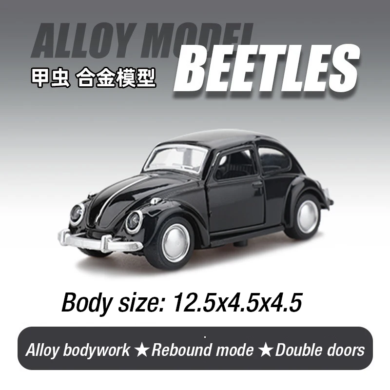 Alloy Beetle modelo de carro para crianças, vintage porta abertura força brinquedo, bolo decoração, carregando acessórios, decoração de casa