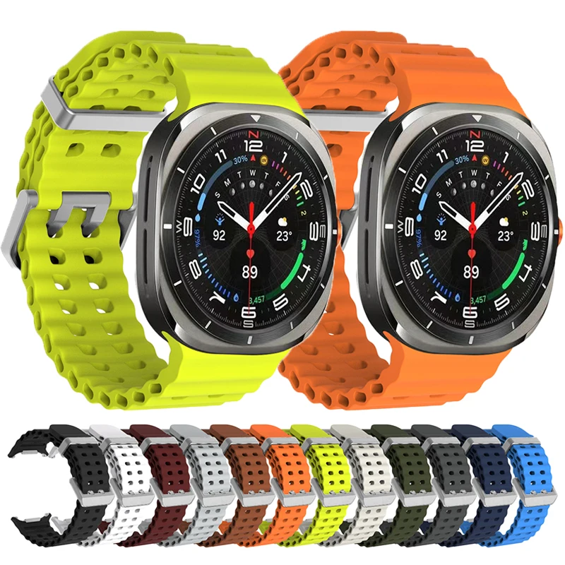 حزام مسامي لساعة سامسونج جالاكسي الترا 2025 سوار معصم ذكي من السيليكون لملحقات جالاكسي الترا 47 ملم