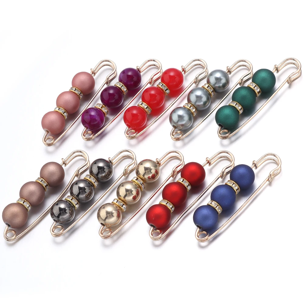 5pcs/lot Imitation Pearl Beaded Brooches Women Classic Rhinestone Clothing Waisted Pin for Garment Decor Safety Pins Supplies