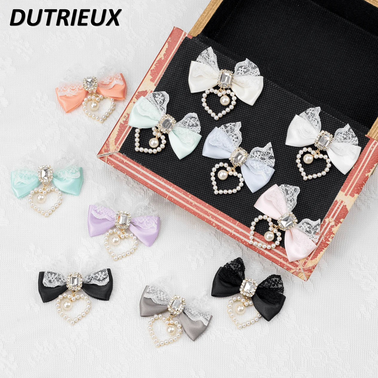 

Japanese Mini Lace Square Diamond Heart Bow Tie Barrettes Side Clip Mine Series Sweet Cute Girl Headdress a Pair of Hairclips