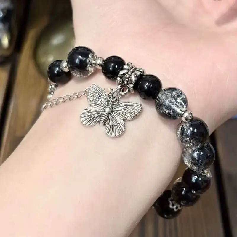 New Simple Acrylic Beads Beaded Bracelet For Women Girl Korean Vintage Butterfly Chain Tassel Bracelets Best Friend Jewelry Gift