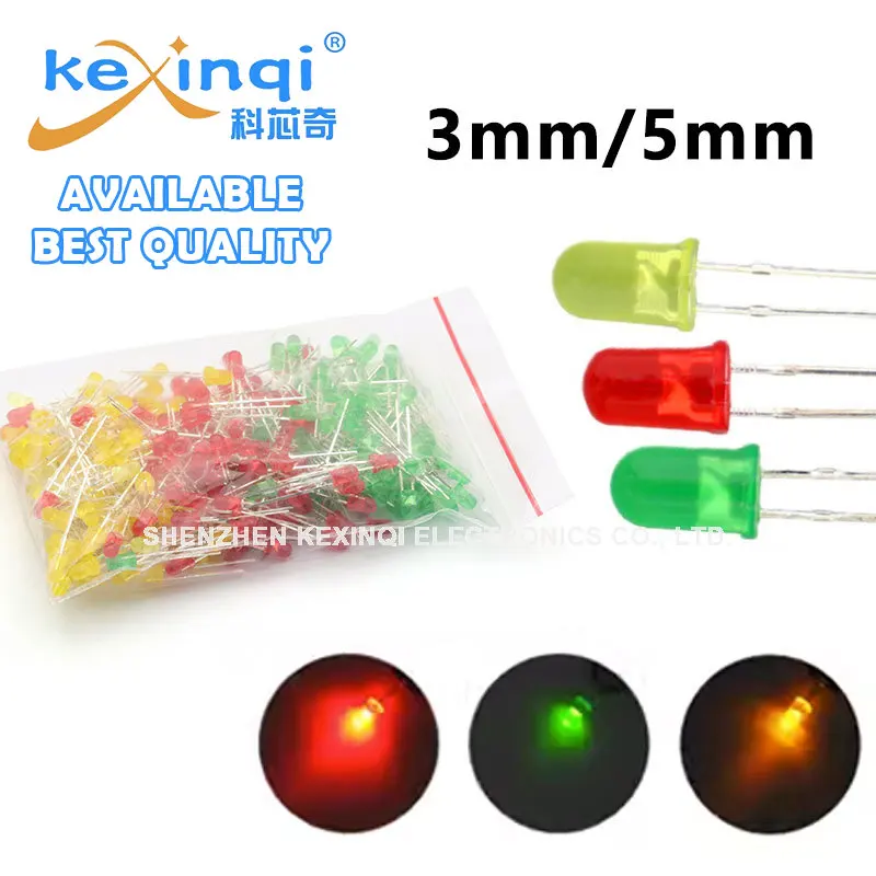 60-150pcs/pack F3 F5 3mm 5mm LED Light Emitting Diode DIP Assorted Kit Red Green Yellow For PCB Indication Light DIY