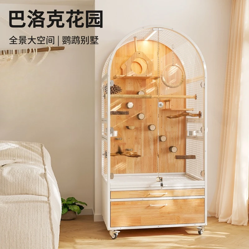 Solid wood bird cage does not occupy an area of household parrots, large luxury villas, bird transparent glass bird cage