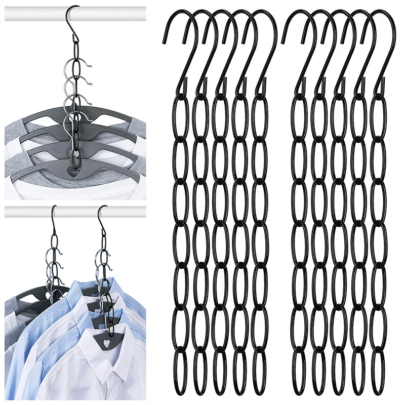 1/5pcs Stainless Steel Clothes Hanger Organizer Space-Saving Foldable Wardrobe Rack For Efficient Clothing Storage