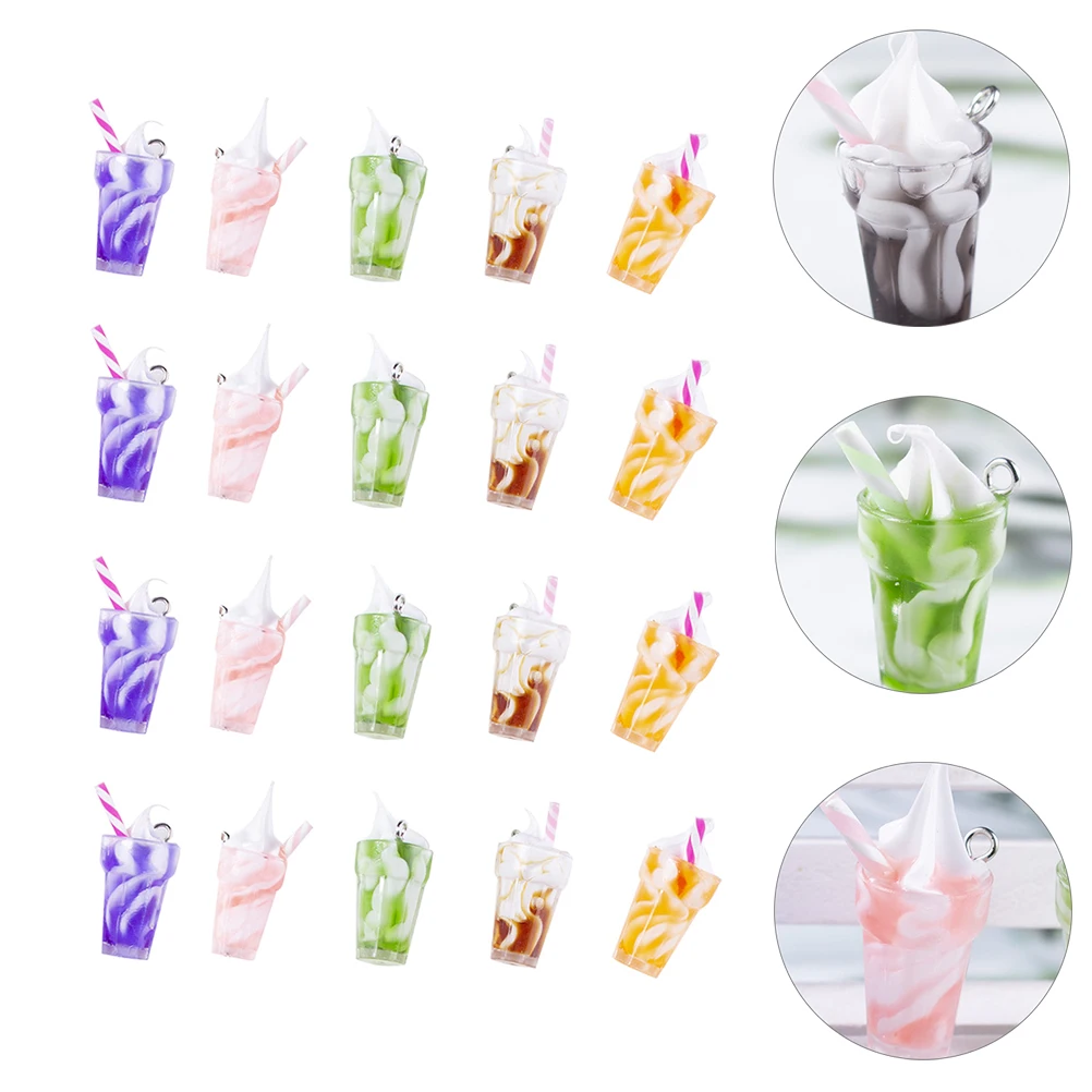

20 Pcs Mini Ice Cream Cup Pendant DIY Jewelry Accessories Hanging Decorations Plastic Charm Key Chain Crafts Mini Bottle Charms
