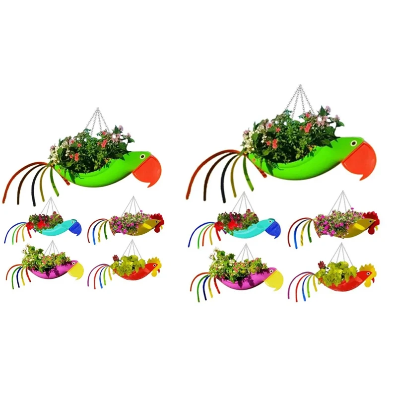 PORK-Metal Flower Pot Exquisite Shape Colorful Flower Pot Hanging Planter Garden Decorative Flower Pots