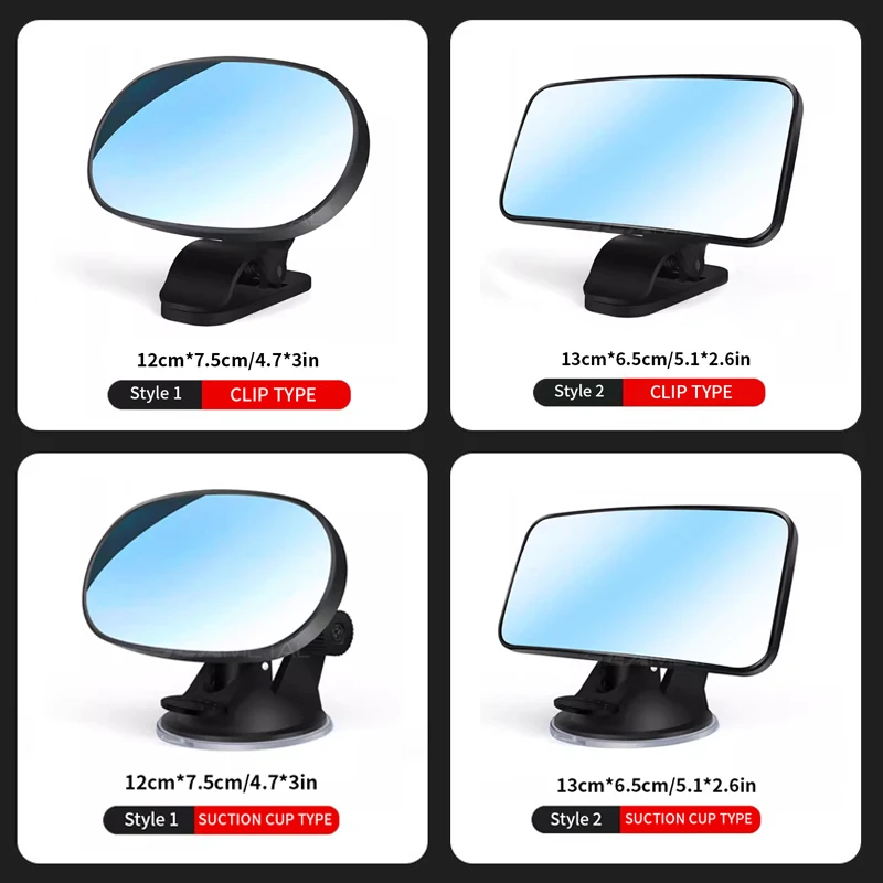SEAMETAL-espejo convexo gran angular para Interior de coche, ventosa/Clip de 360 grados, espejo retrovisor de observación de fila trasera para bebé