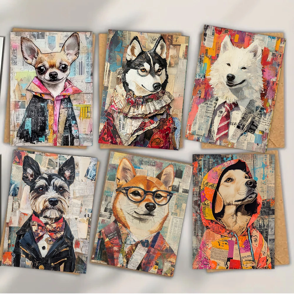 مجموعة بطاقات تهنئة للكلاب الأليفة مكونة من 24 قطعة مع مظاريف، وبطاقات دعوة DIY، ومتعة متعددة الوظائف، ومناسبة لأي شخص، ونمط مرقع