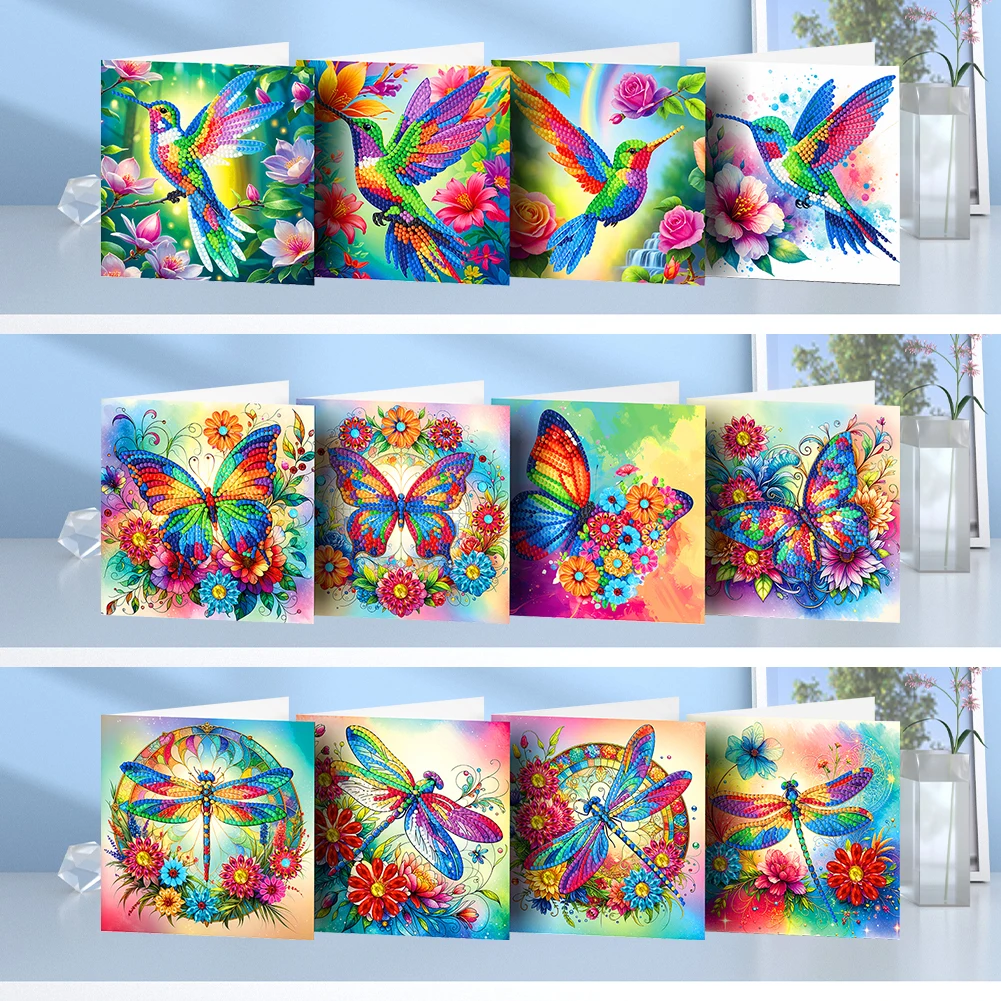 

12PCS DIY Animals Theme Diamond Painting Greeting Card Set Diamond Art Greeting Cards Creative Birthday & Thanksgiving Card Kit