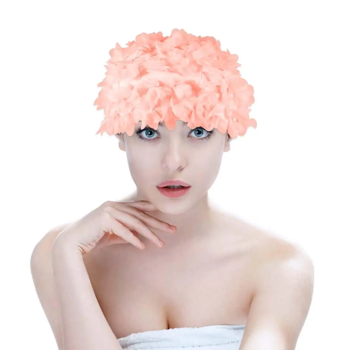 

Women Swim Cap Ear Protector for Swimming Pool Large Flower Hat Eco Friendly Lightweight 3D Design Summer Beach Accessory
