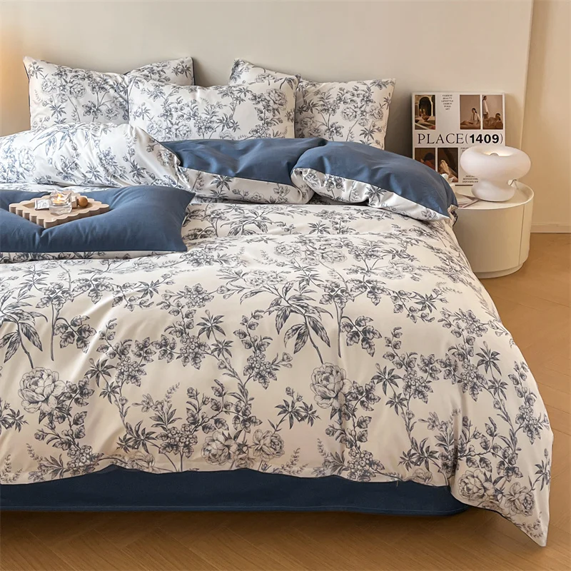 

4pcs Set Spring Class A Universal Soft For Single Doule King Size High-Quality Printing Cotton Washed Summer Quilt Cover Bedding