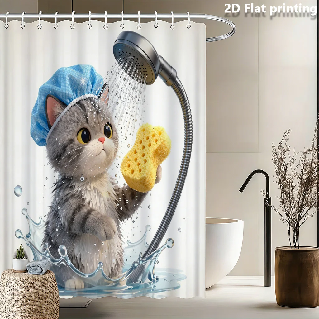 Cute Cat Shower Curtain Waterproof Funny Cartoon Bath Decor Novelty Shower Curtain for Bathroom Home Supplies Gift