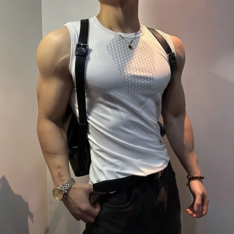 Men's Quick Dry Slim Fit Gym Tank Top Breathable Stretch Workout Training Shirt American Style Casual Muscle Tee
