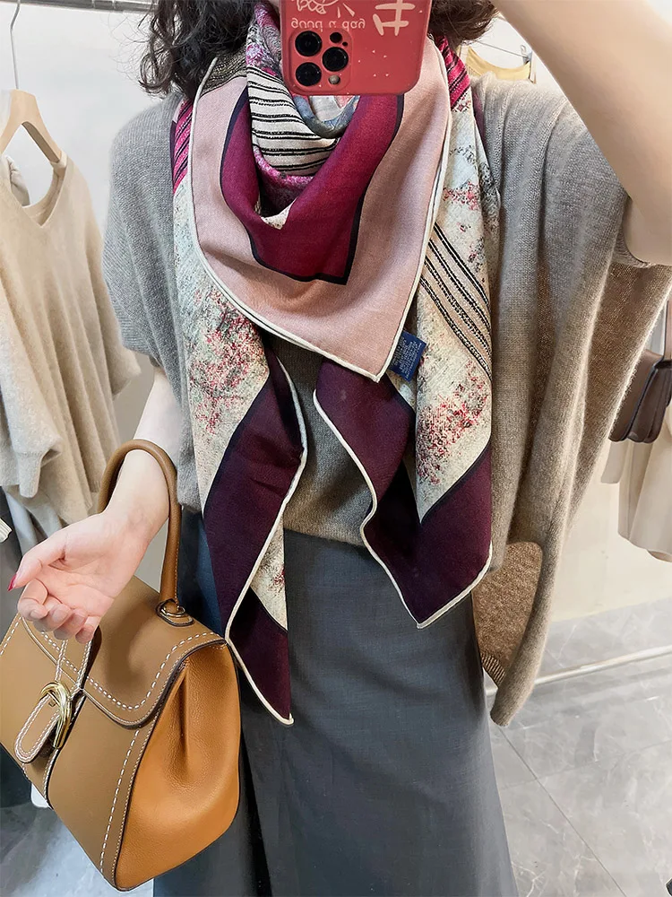 مزدوجة الوجه شالات الشتاء الفاخرة مصمم شالات النساء اليد رولارد وشاح الحرير والأوشحة الصوفية عاشق هدية الكريسماس 135 سنتيمتر #2