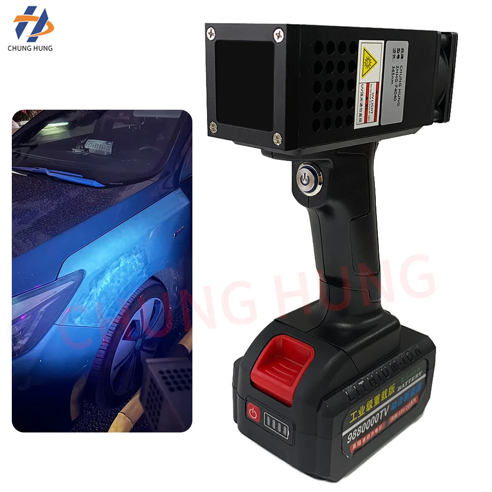 Rechargeable portable UV LED lamp for automotive paint curing inspection and metal plate grayscale defect detection