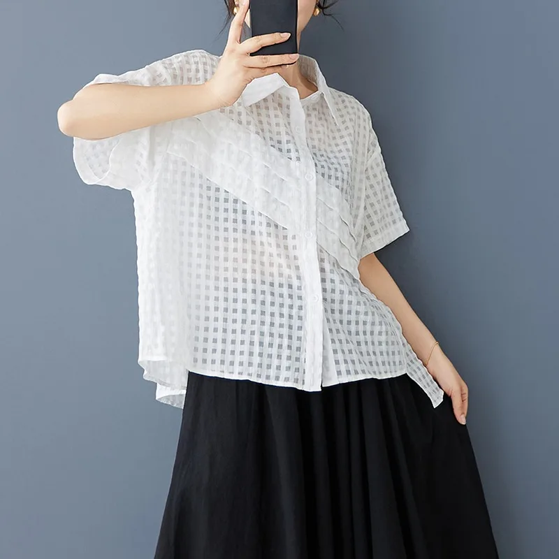 

Small niche design, irregular fashion, western-style shirt, loose texture, checkered casual versatile top