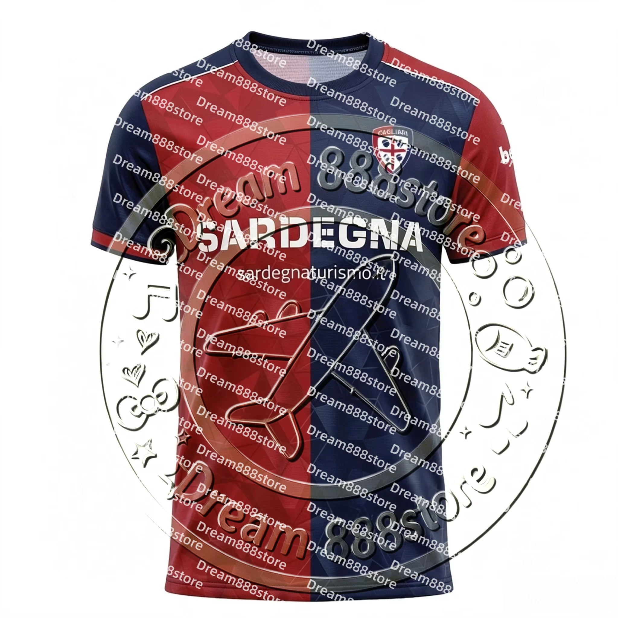 2026 Men Cagliari Football Jersey Short Sleeve Red Navy Split Soccer Shirt Breathable Sports Training Top For Adult Daily Wear