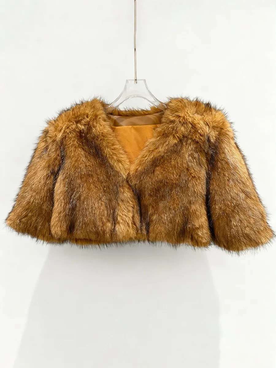 TWOTWINSTYLE الصلبة تقسم الفراء موضة سترات قصيرة للنساء الخامس الرقبة نصف الأكمام مزاجه سترة الإناث الخريف الملابس جديد #5