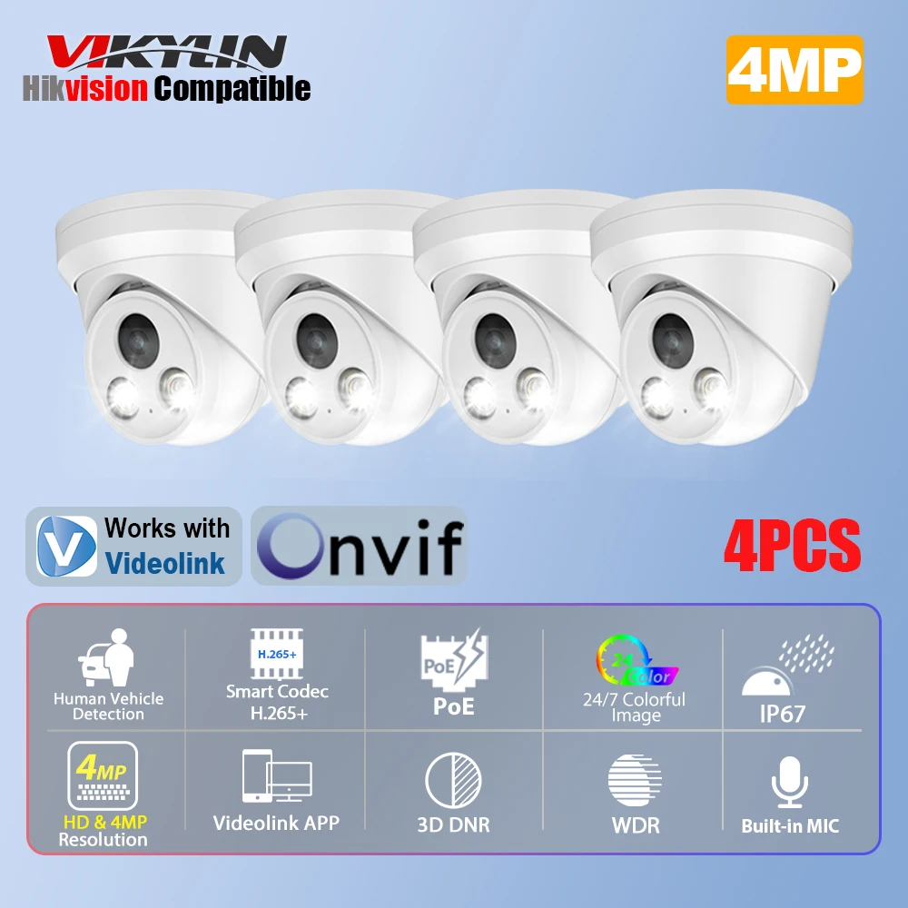 Vikylin Hikvision Compatible 4mp Color night Vision POE IP Camera MD2.0 Onvif Outdoor Video Surveillance CCTV Security Camera