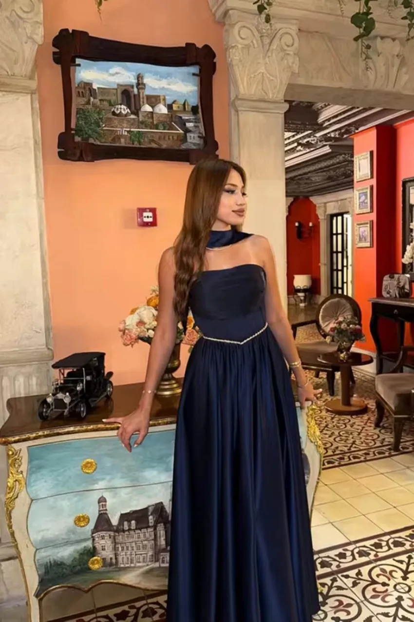 فساتين سهرة نسائية سوداء مخصصة بدون حمالات شال مطرز فستان حفلة موسيقية على شكل حرف a طويل فيستدوس دي فييستا أنيقة