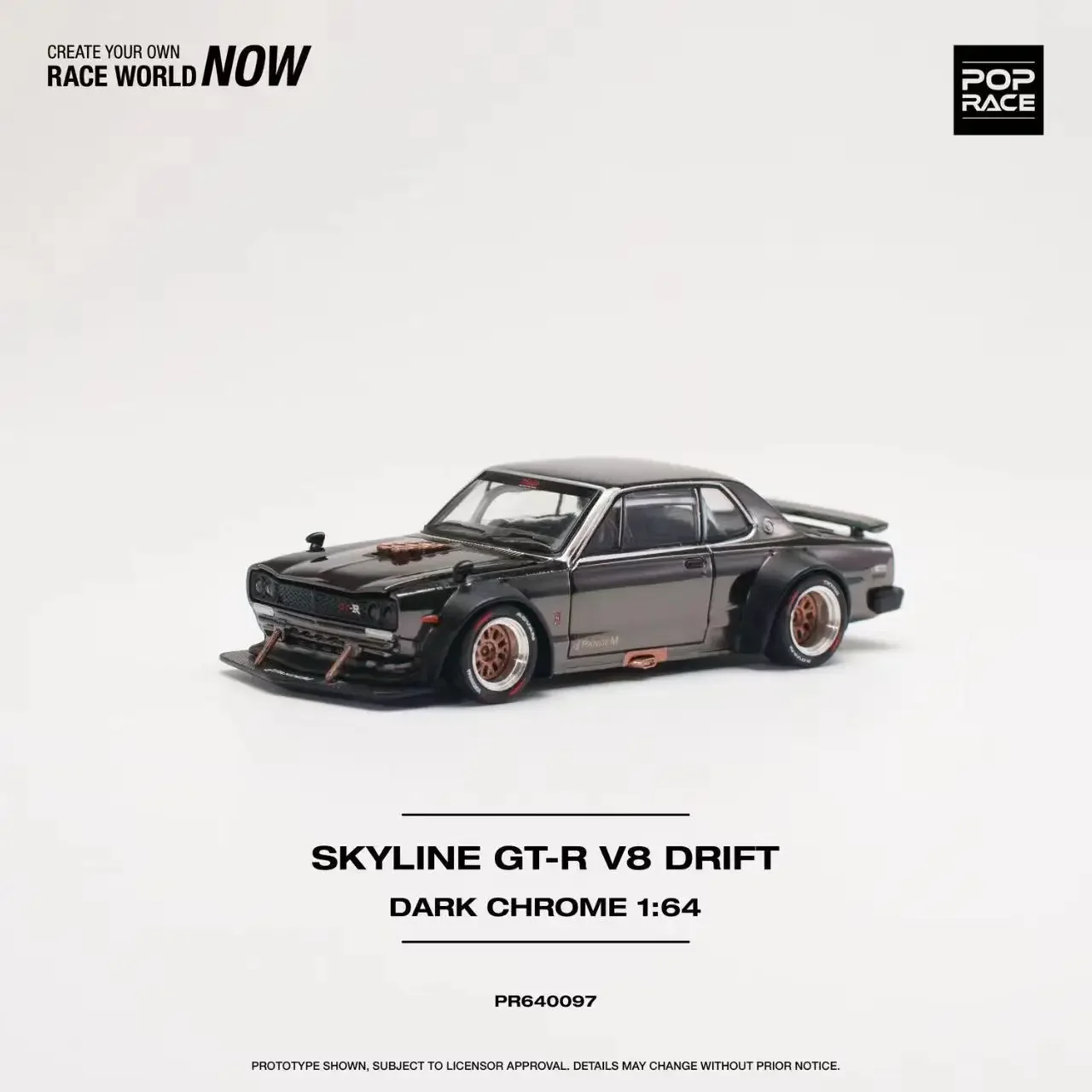 1:64 POP RaceSkyline GTR KPGC10 Hakosuka V8 Drift Dark Chrome Diecast Diorama Model Collection Miniature Toys