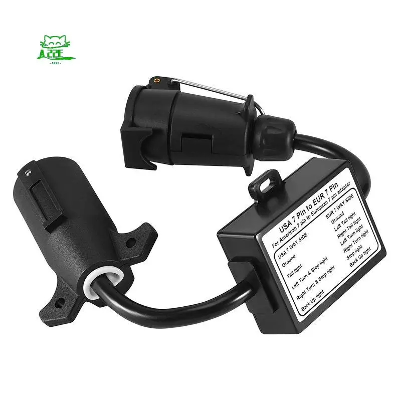 A22E-USA To EU Trailer Light Converter US 7-Way Blade Socket To EU 7-Pin Round Plug