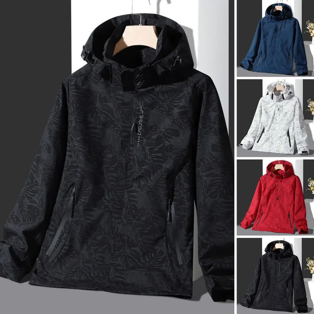 Men Hooded Jackets Waterproof Leaf Print Zip Up Smooth Long Sleeve Windproof Outdoor Jackets for men chaquetas hombre