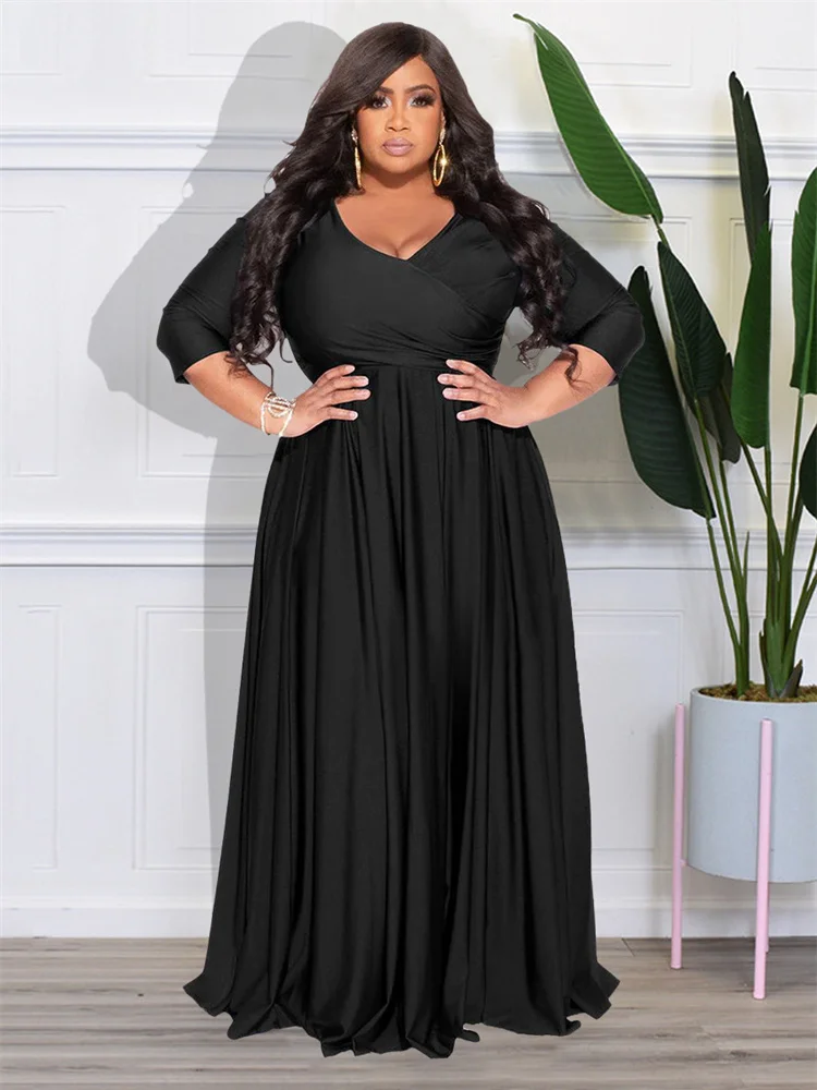 Wmstar Plus Size Party Dresses for Women Fall Clothes V Neck Bandage Big Hem Elegant Party Maxi