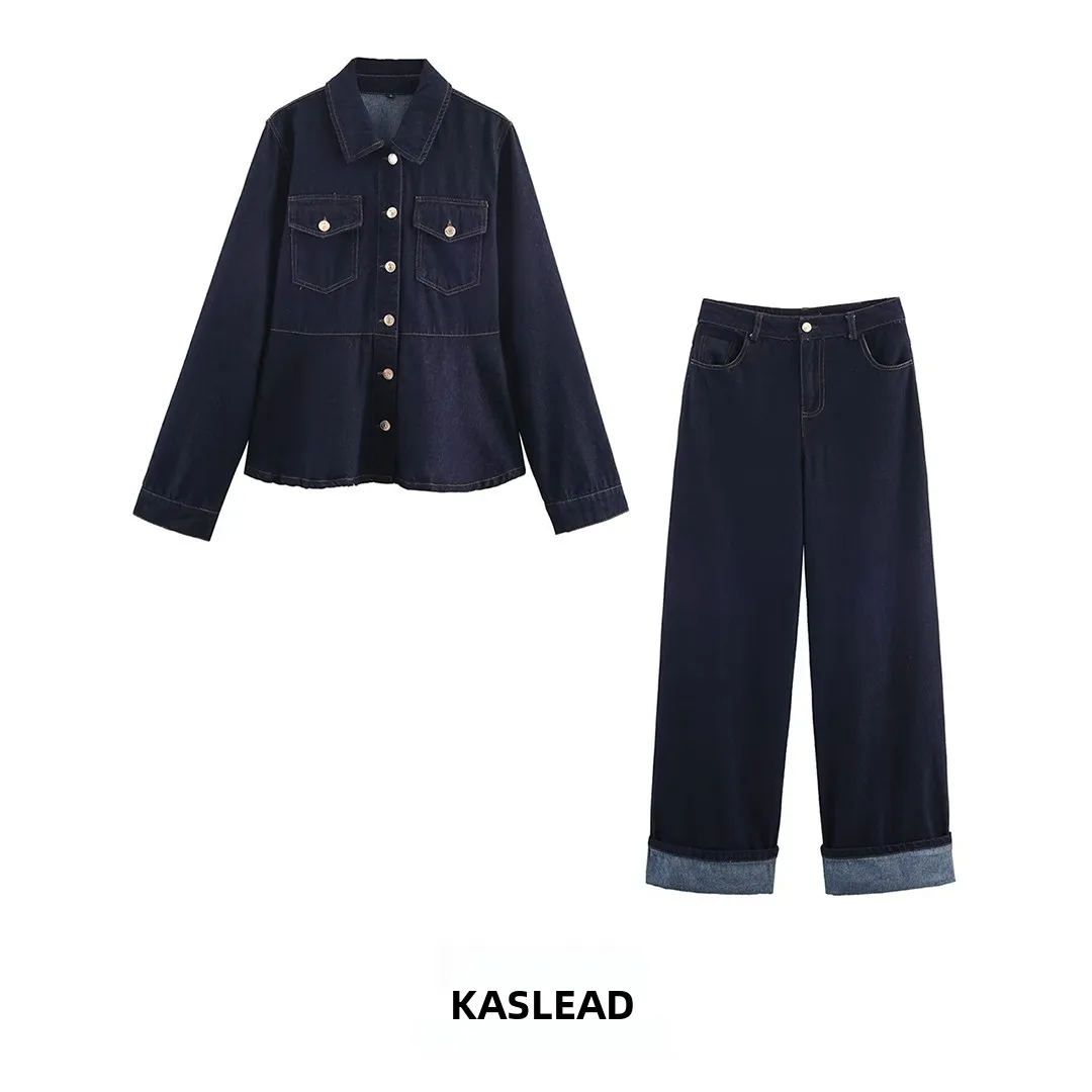 KASLEAD Neue Damen Faion Simple Jaet Oberbekleidung Lange Hosen Zweiteiliges Set Ele Herbstkollektion Erwachsenengröße