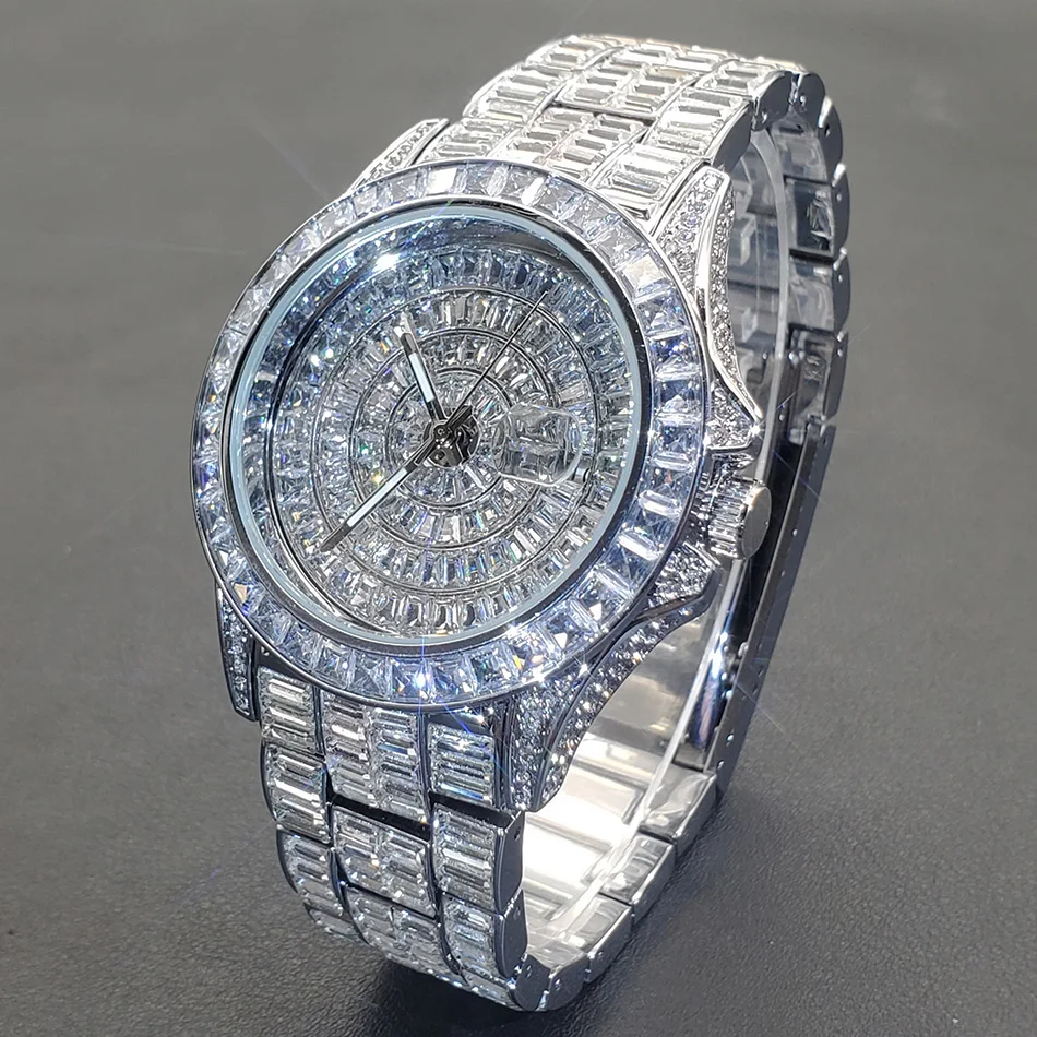 

Luxury Bling Diamond Watch for Men Hip Hop Rectangular Zircon Man Wristwatch Vintage 316L Stainless Steel Wateproof Relojes Gift