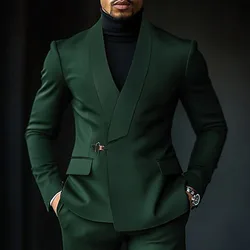 Chic Shawl Lapel Green Suits for Men High Quality Slim Fit Wedding Costume Homme Customized 2 Piece Jacket Pants Outfits Terno