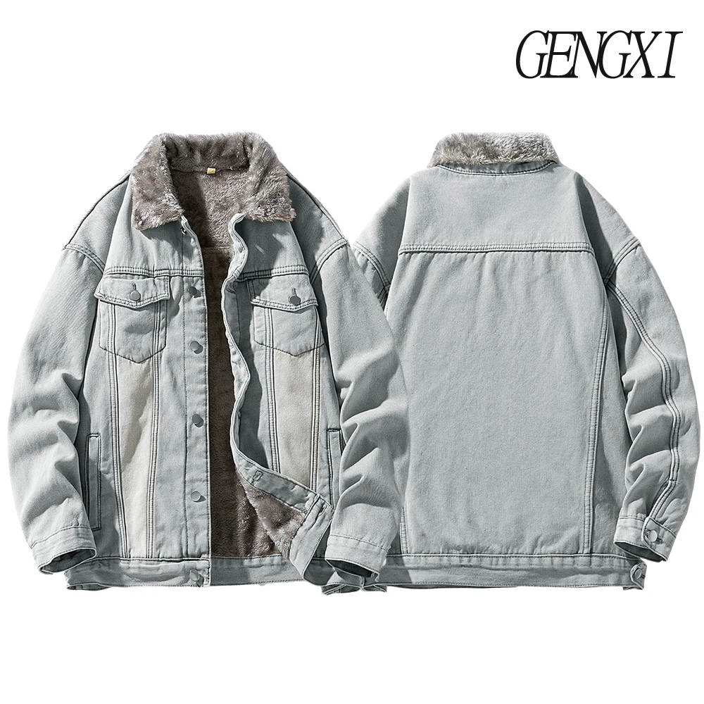 الرجال سترة الدنيم سميكة مبطنة بالصوف الخريف/الشتاء وصول جديد يندبروف الدافئة متعددة جيب التلبيب سترة شارع العليا خمر