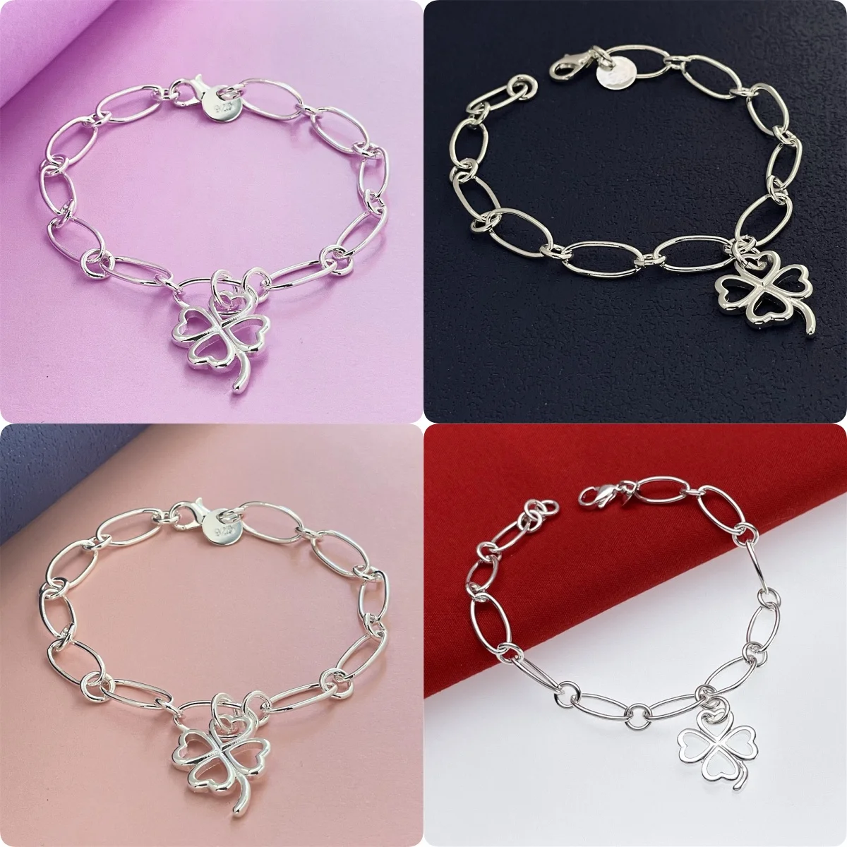 

New luxury 925 sterling Silver originality Four-leaf clover Bracelets for Women fashion designer Jewelry Wedding party gifts