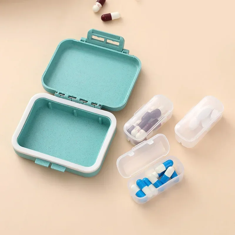 Mini Portable 3 Grids Pill Box Travel Medicine Organizer Container Wheat Sealed Tablets Storage Dispenser Box for Medicines Case