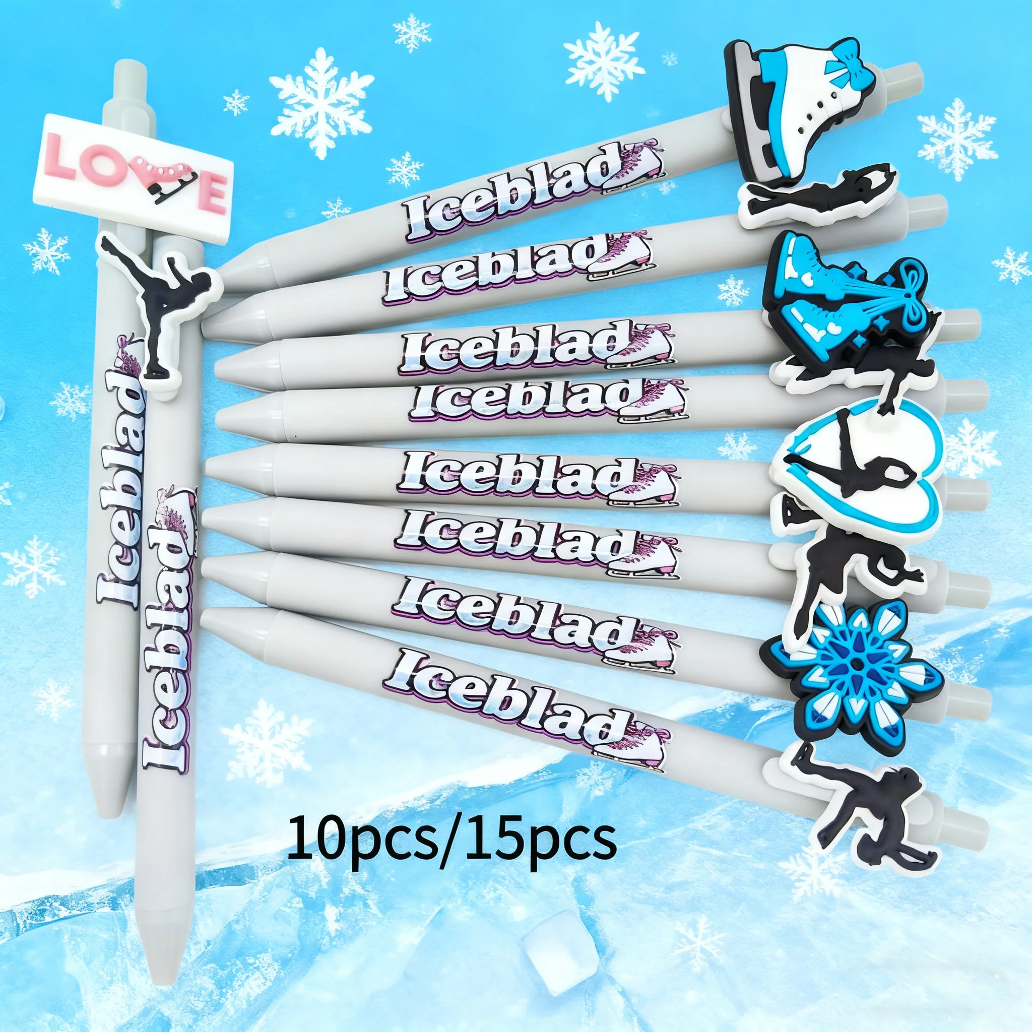 

10pcs/15pcs skate-themed patch printed ballpoint pens, light gray series stationery, gifts, office gel pens