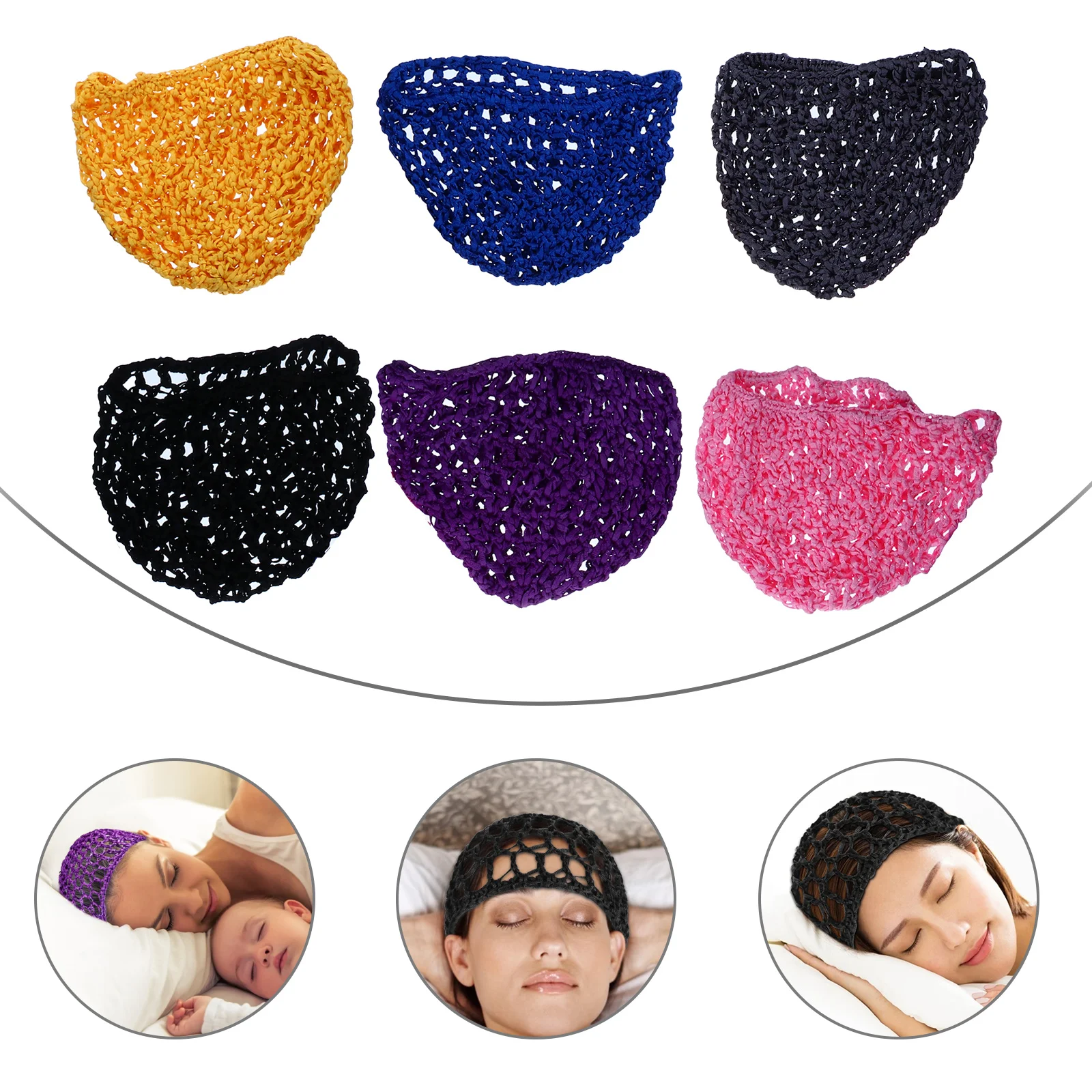 

6pcs Crochet Mesh Hair Net Women Sleep Hat Lightweight Foldable Travel Black Fabric Practical Hair Care Tool Styling