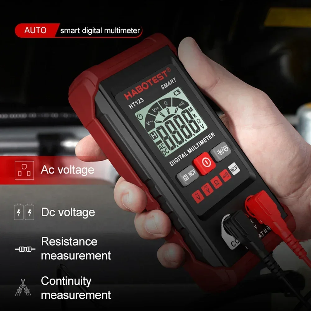 

Reliable and Safe HT123 Digital Multimeter for Home Voltage and Continuity Test with LCD Display and Protective Rubber Cover