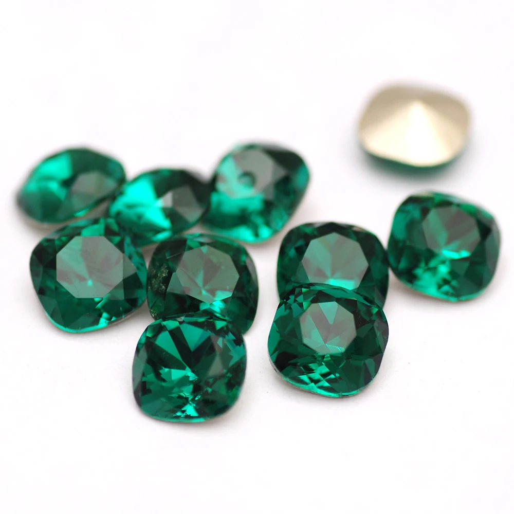 CTPA3bI 4470 Emerald Cushion Cut Shiny Glass Glitter Crystal Pointed Back Fancy Crystal Crafts For Nail Art Garment Decorations